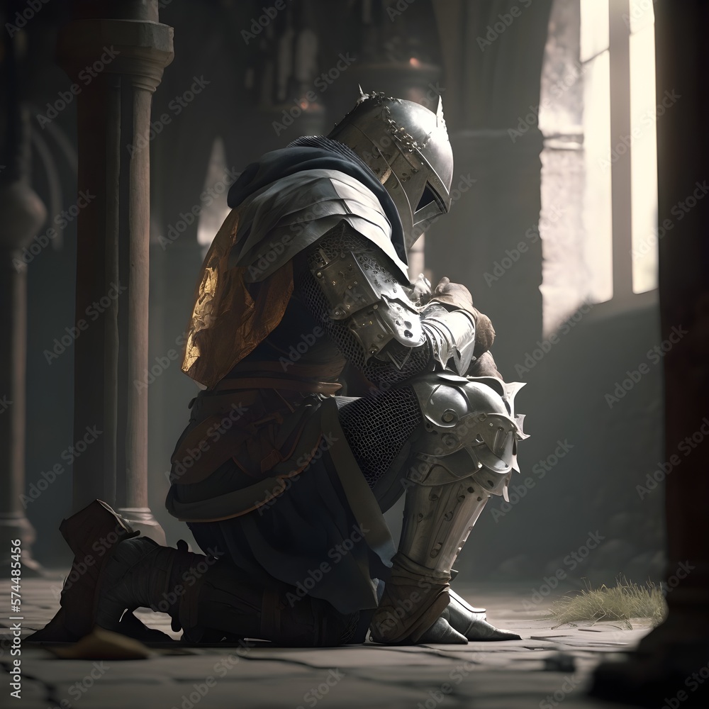 Kneeling Knight Illustration. Generative AI Stock Illustration Adobe