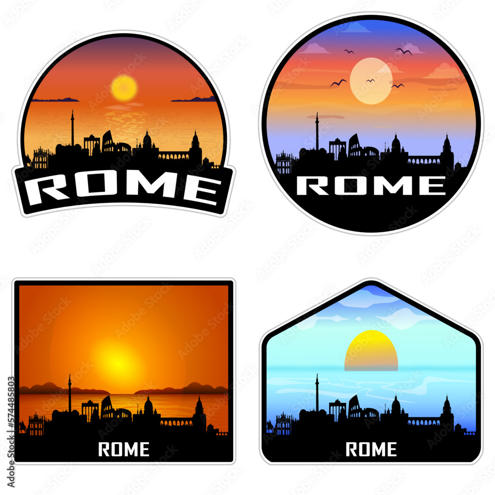 Rome Italy Skyline Silhouette Retro Vintage Sunset Rome Lover Travel Souvenir Sticker Vector Illustration SVG EPS AI