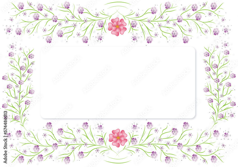 Pink floral frame, blank frame with place for text.