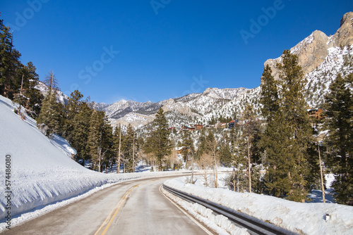 Road thru snow covered Spring Mountain National Recreation Area, Nevada
