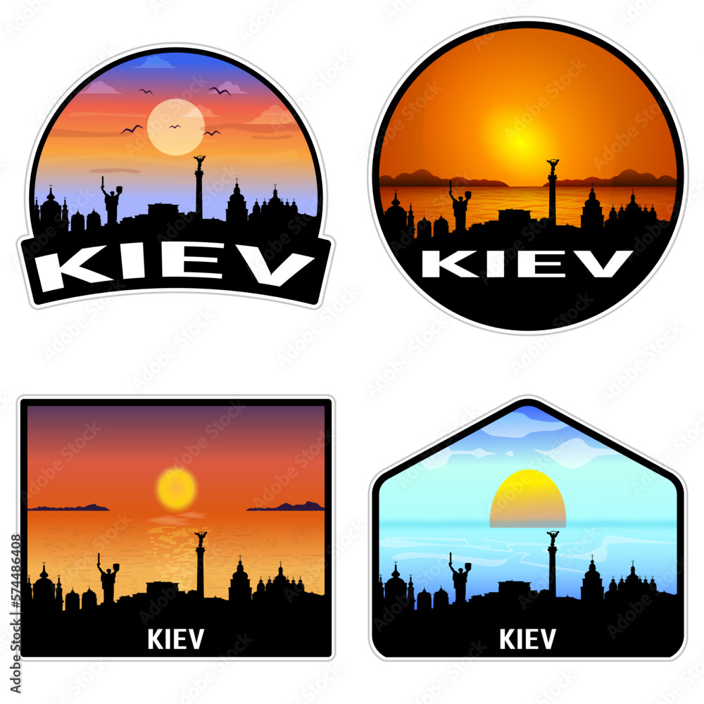 Kiev Ukraine Skyline Silhouette Retro Vintage Sunset Kiev Lover Travel Souvenir Sticker Vector Illustration SVG EPS AI