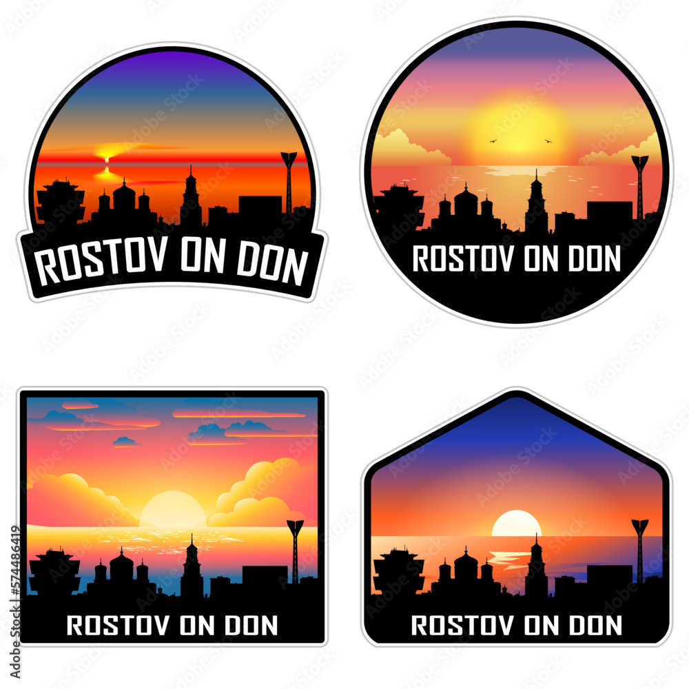 Rostov On Don Russia Skyline Silhouette Retro Vintage Sunset Rostov On Don Lover Travel Souvenir Sticker Vector Illustration SVG EPS AI