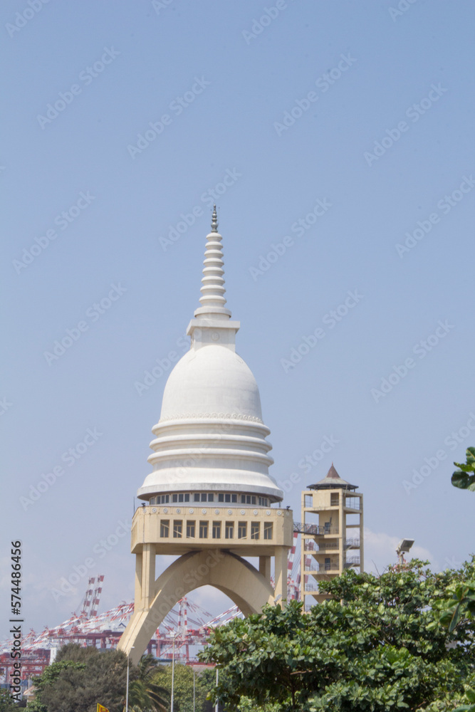 Beautiful view of Sambodhi Chaitya Stupa in Colombo,, Sri Lanka, on a sunny day