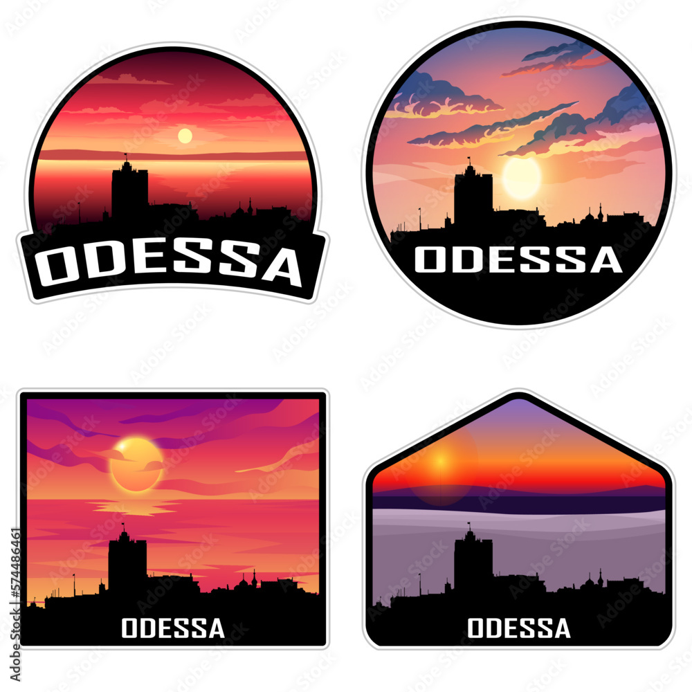 Odessa Ukraine Skyline Silhouette Retro Vintage Sunset Odessa Lover Travel Souvenir Sticker Vector Illustration SVG EPS AI