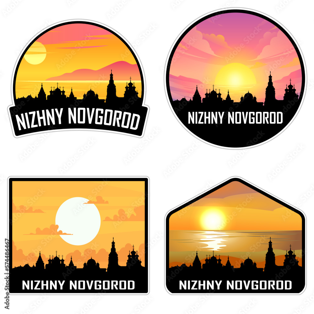 Nizhny Novgorod Russia Skyline Silhouette Retro Vintage Sunset Nizhny Novgorod Lover Travel Souvenir Sticker Vector Illustration SVG EPS AI