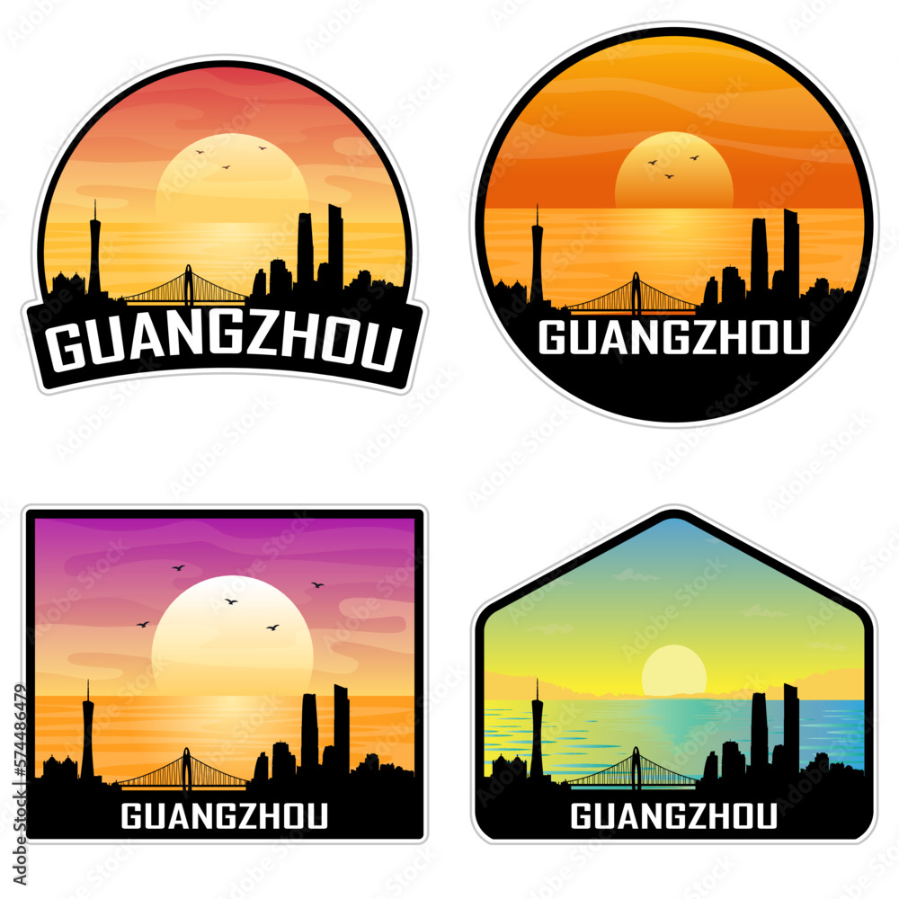 Guangzhou China Skyline Silhouette Retro Vintage Sunset Guangzhou Lover Travel Souvenir Sticker Vector Illustration SVG EPS AI