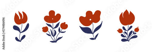 vector flowers illustration set, vintage flowers Scandinavian symmetric illustration, rustic outline design, illustration, trendy colours, , Doodle elements, diary and notebook stickers, 