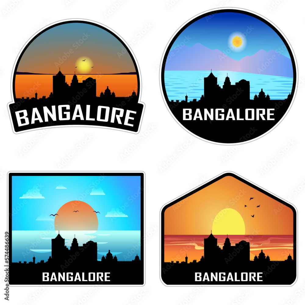 Bangalore India Skyline Silhouette Retro Vintage Sunset Bangalore Lover Travel Souvenir Sticker Vector Illustration SVG EPS AI