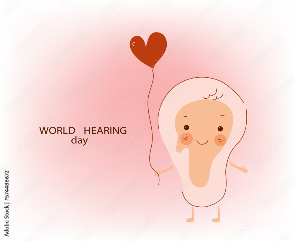 Social media horizontal banner template for World Hearing Day . Funny ear character vector doodle. Social media horizontal banner template for World Hearing Day . Funny ear character vector doodle.