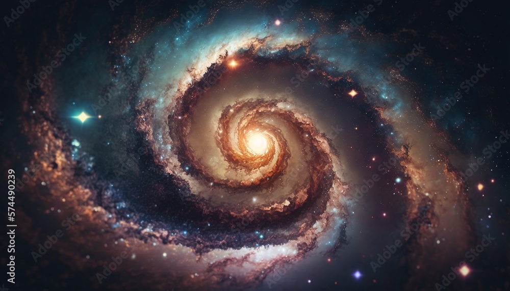 Galaxy and All Its Colorful Details Seen from a Spherical Point of View Generated by AI