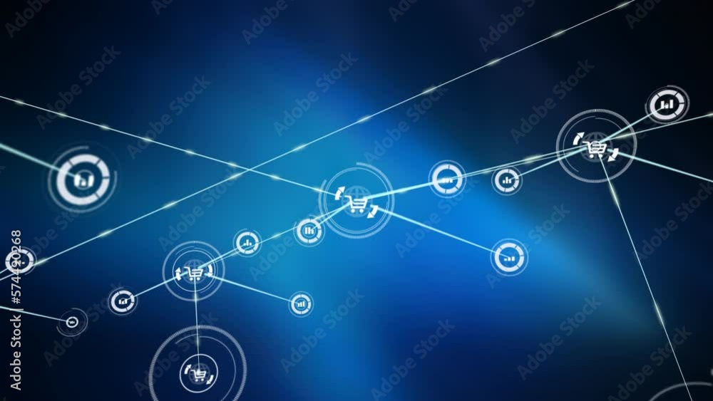 Animation of growing network of people icons over glowing network of connections Animation of growing network of people icons over glowing network of connections