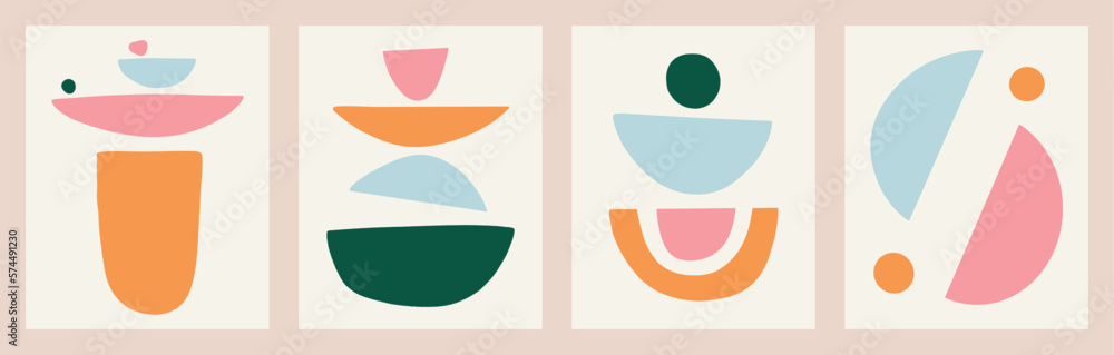 Boho Minimalist Art Colorful Balance Shape Vector Set Illustration