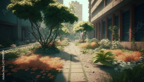 Empty Big City Garden During Global Pandemic Lockdown Generated by AI