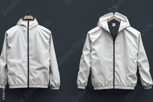 Photo Blank white windbreaker mockup, front and back view