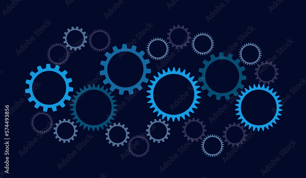 Group of Gears Connected in white background. Cog Wheel  background. Mechanism and System Management Concept 