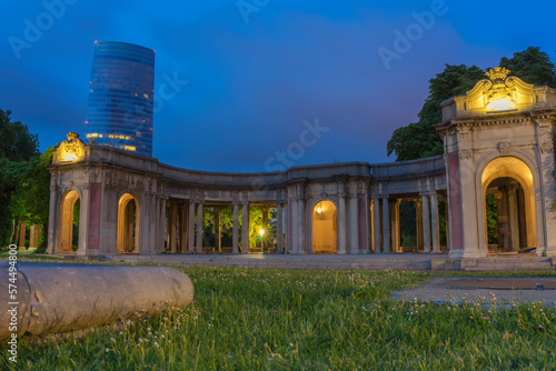 Monument in Doña Casilda de Iturrizar Park at night - park in Bilbao, Vizcaya, Basque Country, Spain photo