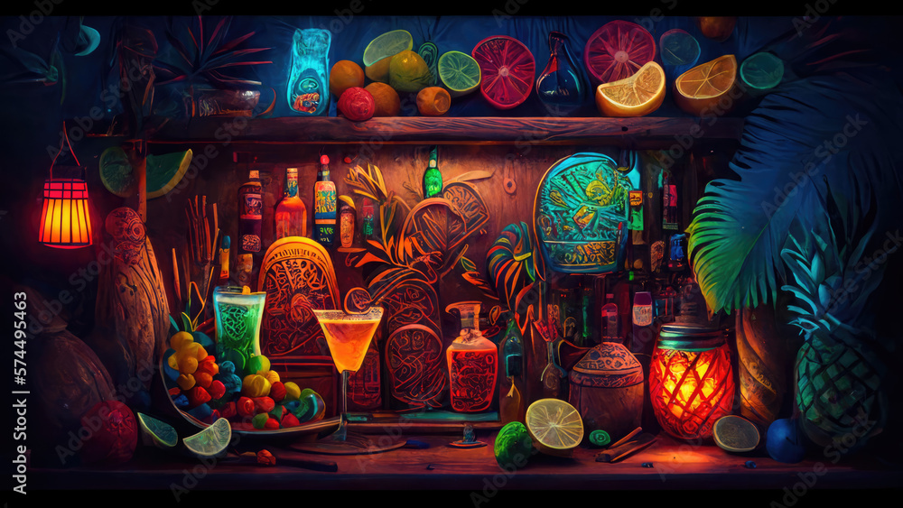 Naklejka premium Tiki Bar Paradise - AI Generated