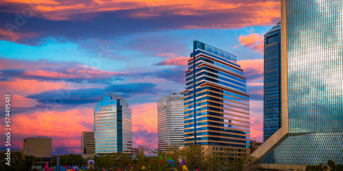 Принти на полотні Vibrant Jacksonville City Skyline and Buildings with dramatic saturated cloudsca
