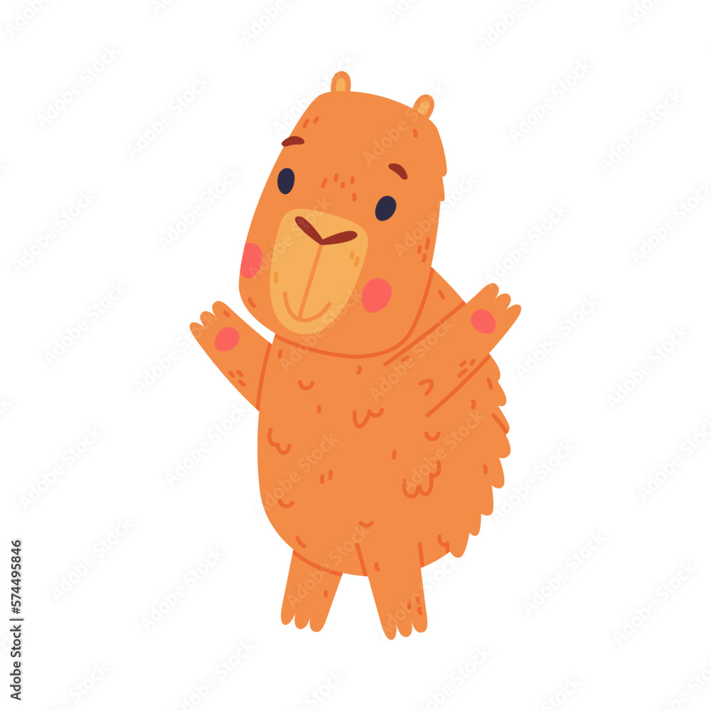 Cute baby capybara standing on hind paws. Funny animal of South America cartoon vector illustration Cute baby capybara standing on hind paws. Funny animal of South America cartoon vector illustration