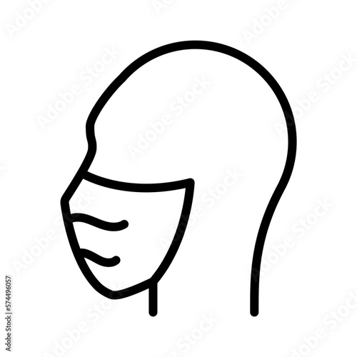 Icono de persona con mascarilla. Cabeza humana, cubre bocas. Concepto de protección y seguridad. Ilustración vectorial
