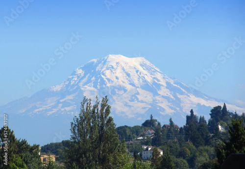 Mount Rainier towers over the landscape in this shot taken from Point Defiance Zoo