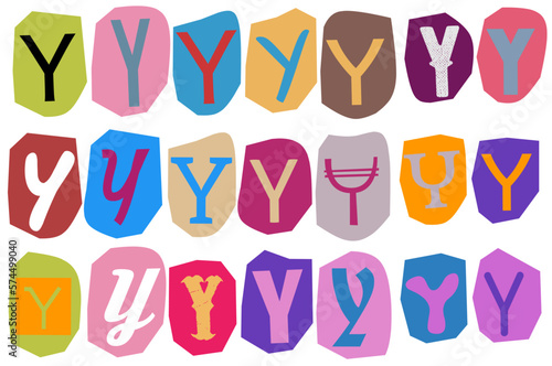 Alphabet Y - vector cut newspaper and magazine letters, paper style ransom note letter