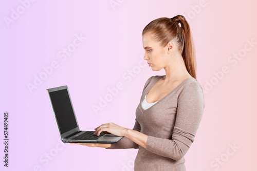 Young smart business woman worker with laptop