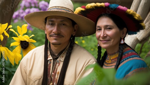 A Happy and Joyful American Indian Couple in Gardens in Beautiful, Romantic and Cheerful Spring: A Celebration of Happiness, Nature's Beauty, and Love (generative AI