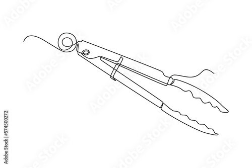 Single one line drawing fried tongs. Cooking utensil concept. Continuous line draw design graphic vector illustration.