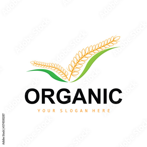Wheat Rice Logo, Agricultural Organic Plants Vector, Luxury Design Golden Bakery Ingredients