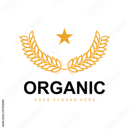 Wheat Rice Logo, Agricultural Organic Plants Vector, Luxury Design Golden Bakery Ingredients