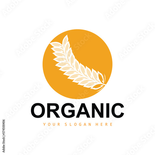 Wheat Rice Logo, Agricultural Organic Plants Vector, Luxury Design Golden Bakery Ingredients