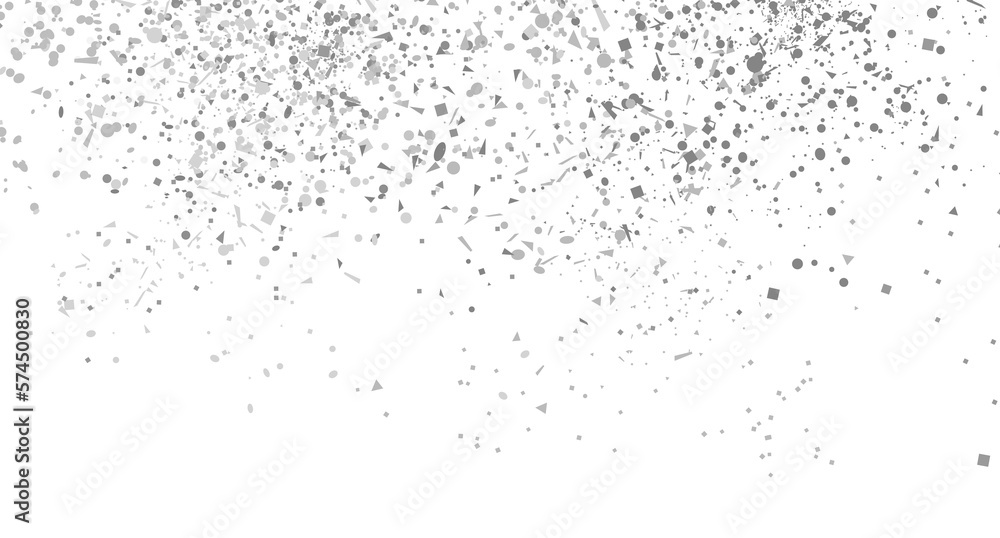 Multicolored confetti on isolated white background. Geometric holiday texture with glitters. Festive image for banners. Black and white illustration