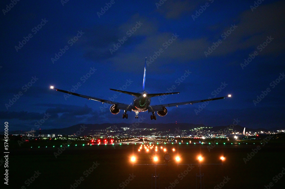 Landing at Itami Airport in the evening Landing at Itami Airport in the evening