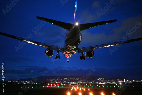 Landing at Itami Airport in the evening