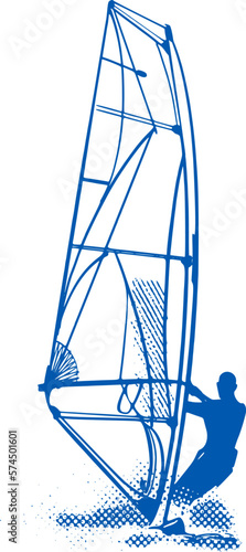 vector sketch splash jump windsurfer on blue ocean water