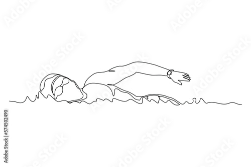 Continuous single one line drawing of professional man swimming athlete training in the pool. Vector illustration of sport healthy lifestyle