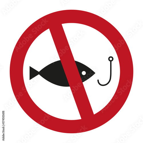ban fish hook. Fishing prohibition sign. Vector illustration.