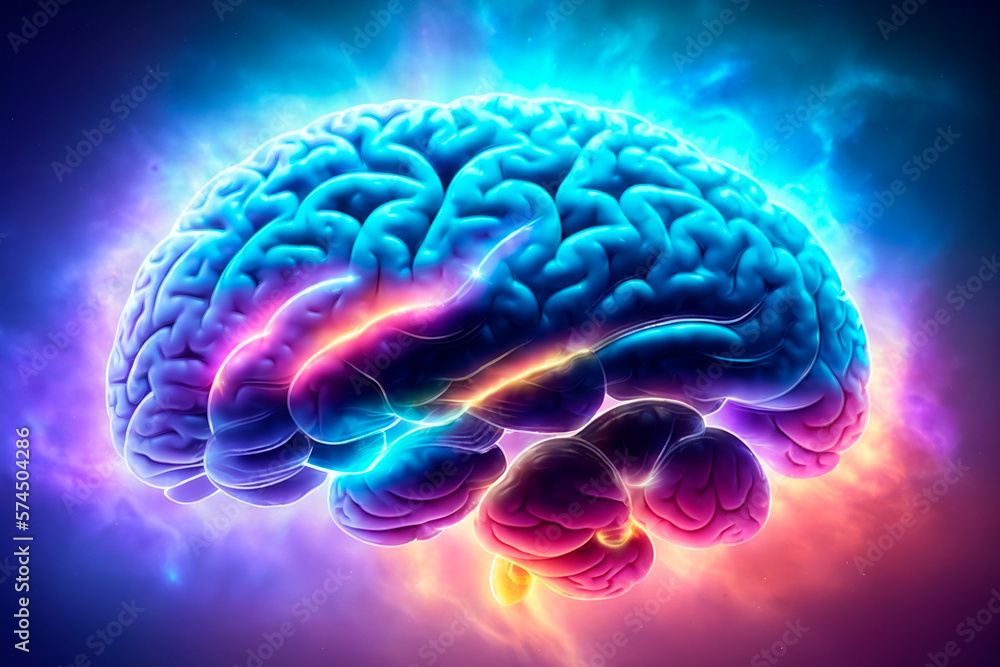 brain concept, neon elements. Generative ai brain concept, neon elements. Generative ai