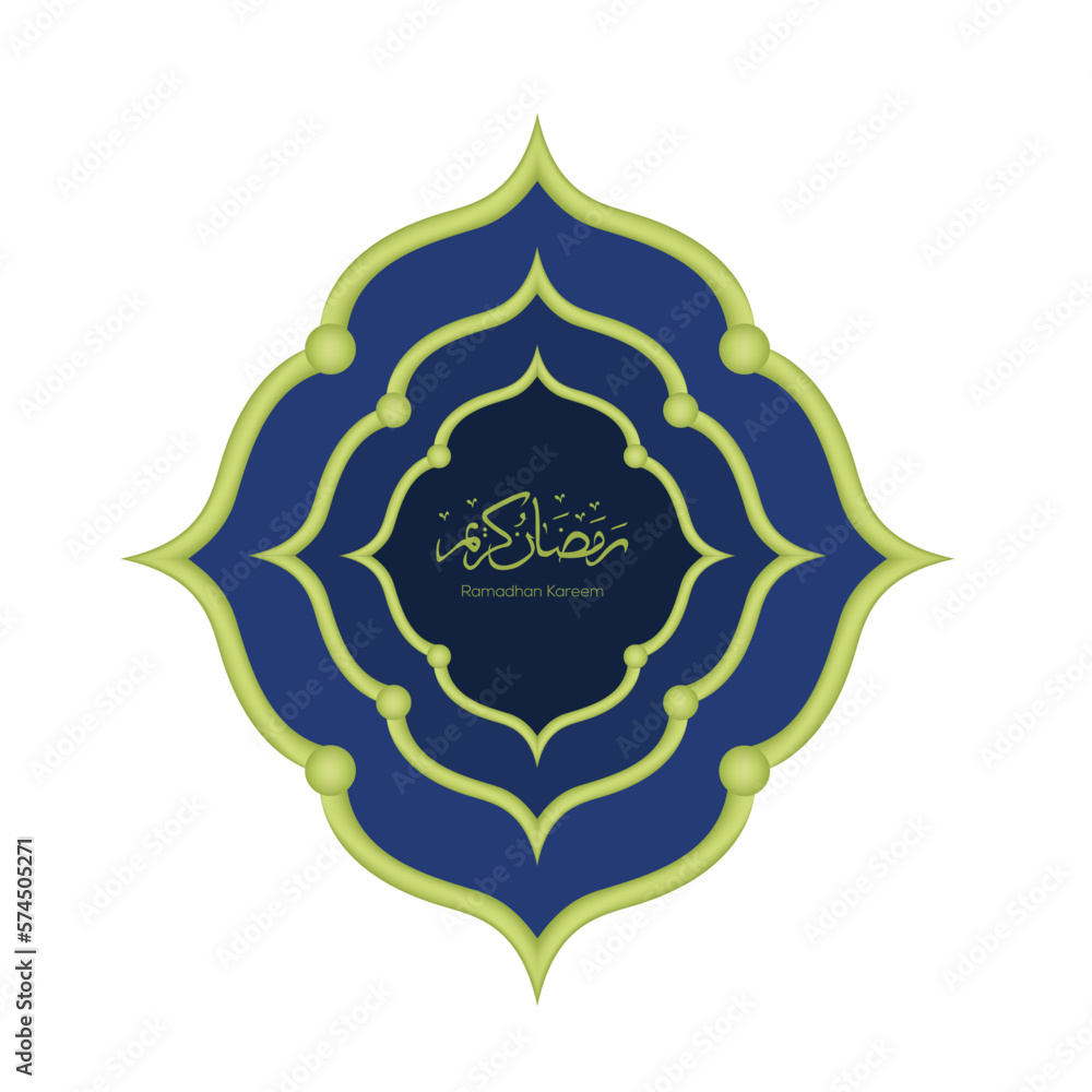 islamic pattern, 3d gold border with dark blue color. ramadan kareem