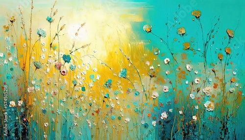 Fototapeta Naklejka Na Ścianę i Meble -  paint like illustration of abstract flora flowers and leaves, idea for artistic background wallpaper, Generative Ai