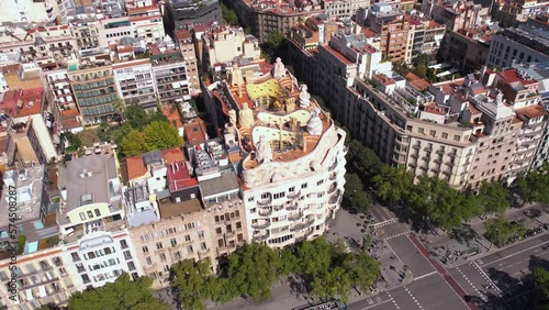 Barcelona, Spain. Aerial View of Historic Downtown Buildings and Streets photo