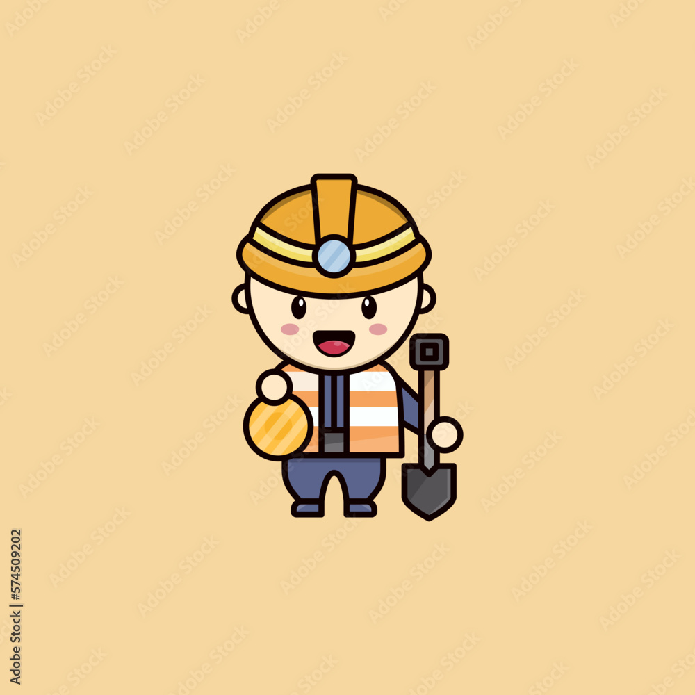 Gold mine workers Icon, Logo, and Cute illustration Vector