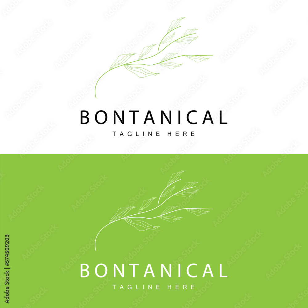 Fototapeta premium Botanical Logo, Nature Plant Design, Flower Plant Icon Vector With Line Model