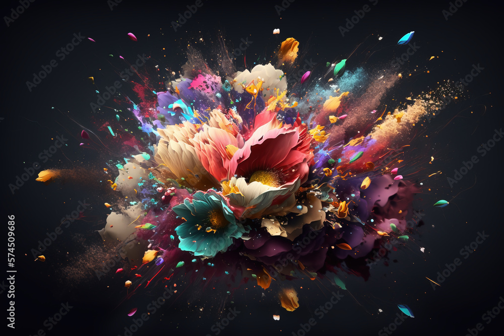 Beautiful Flower Explosion. AI generated Illustration. Stock Illustration Adobe Stock