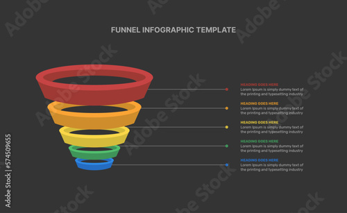 Funnel infographic design template with 5 steps