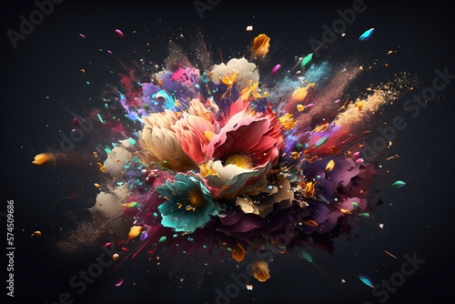 Beautiful Flower Explosion. AI generated Illustration.