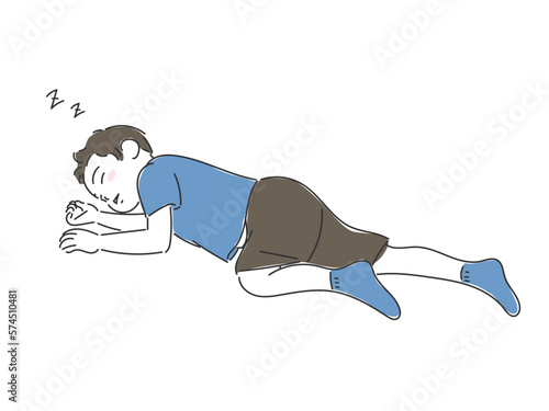 遊び疲れて寝落ちした幼い男の子のイラスト