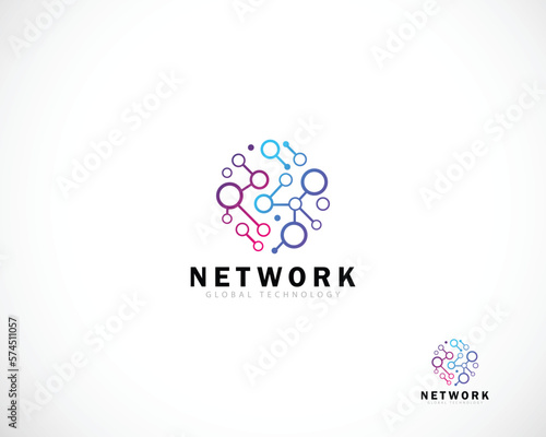 world tech logo creative network connect design concept global