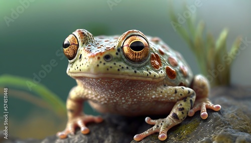 Green little frog animal nature wildlife. Generative AI technology.